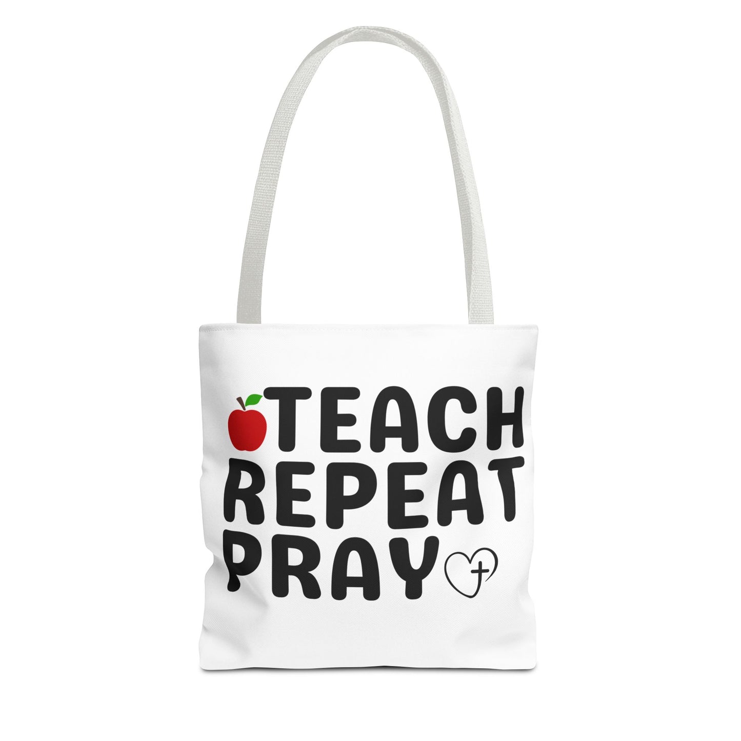 Teach Repeat Pray Tote Bag — Christian Teacher Gift Canvas Grocery Tote