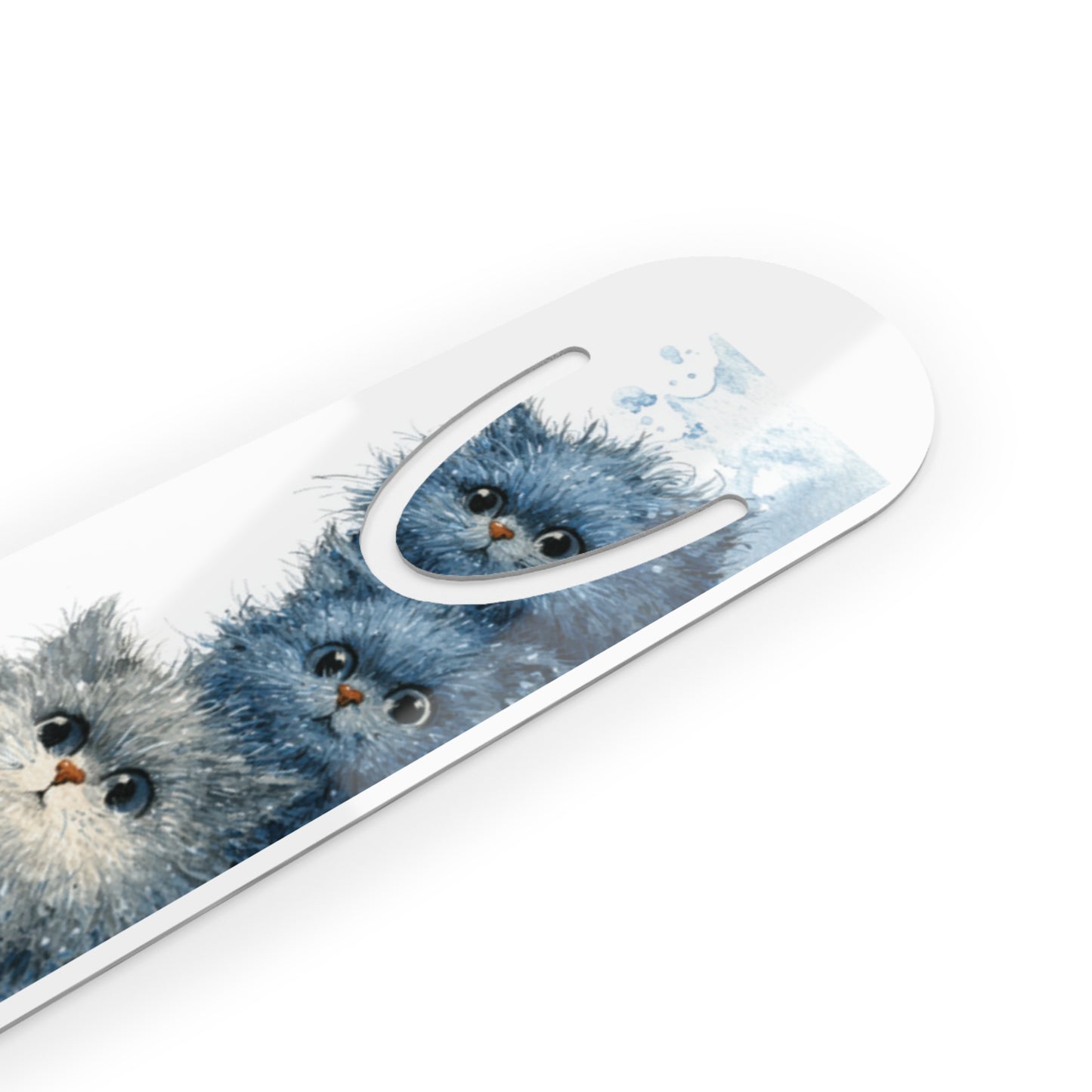 Cute Watercolor Kittens Bookmark — Cat Lover Metal Bookmark with Blue Splash Design