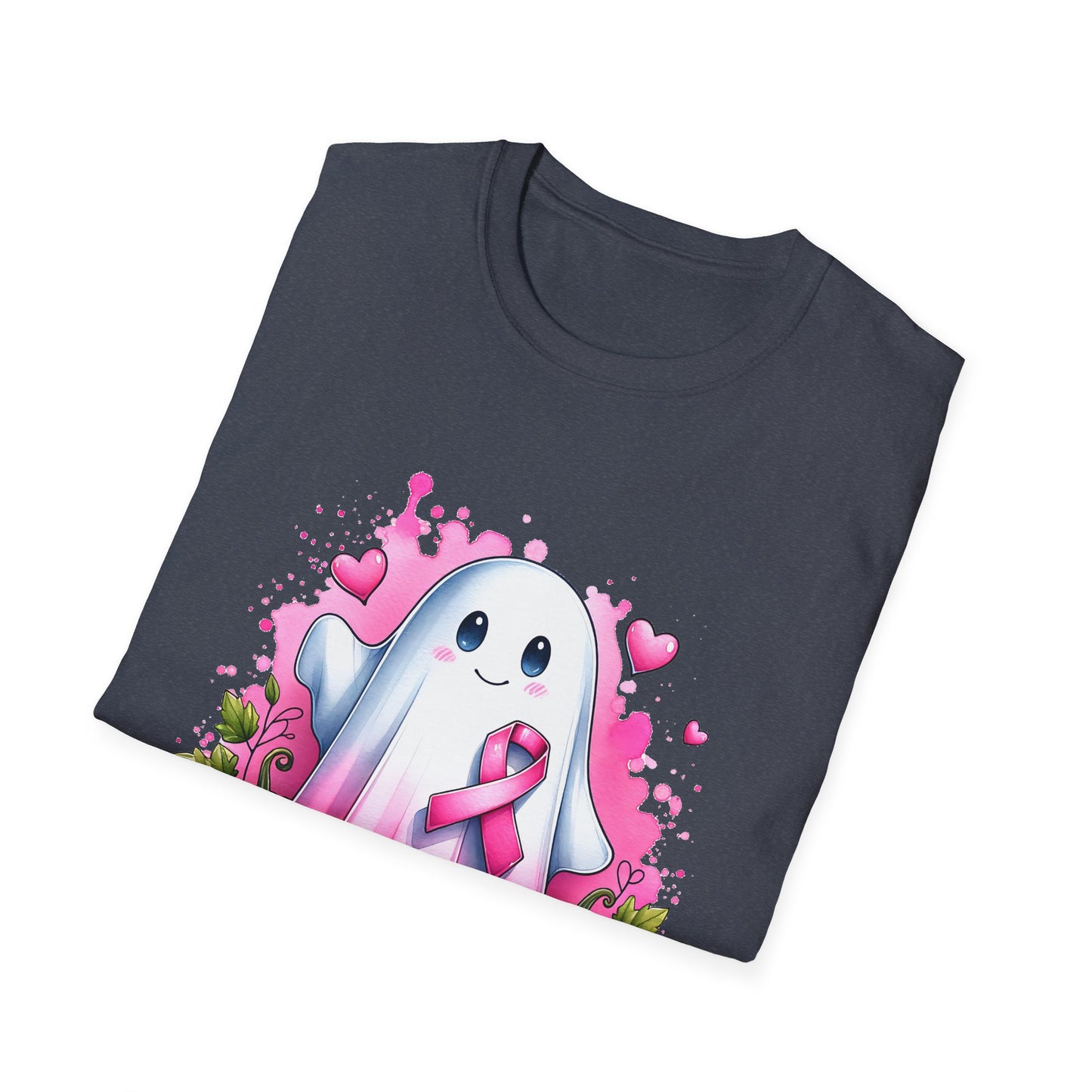 Cute Ghost Breast Cancer Awareness T-Shirt for October, Halloween Tee, Unisex Softstyle Shirt, Fall Fashion, Spooky Season