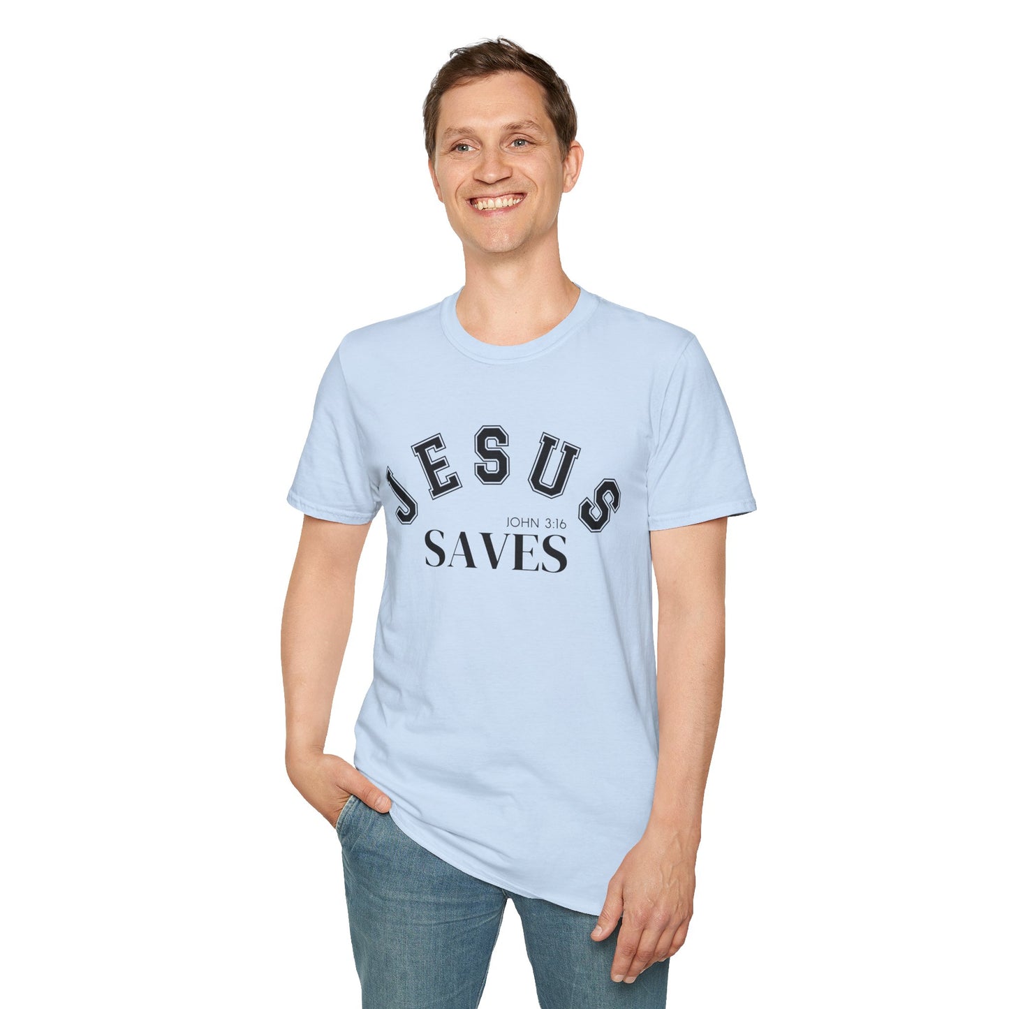 Jesus Saves Unisex Softstyle T-Shirt, Inspirational Graphic Tee, Christian Apparel, Faith-Based Gift, Casual Wear