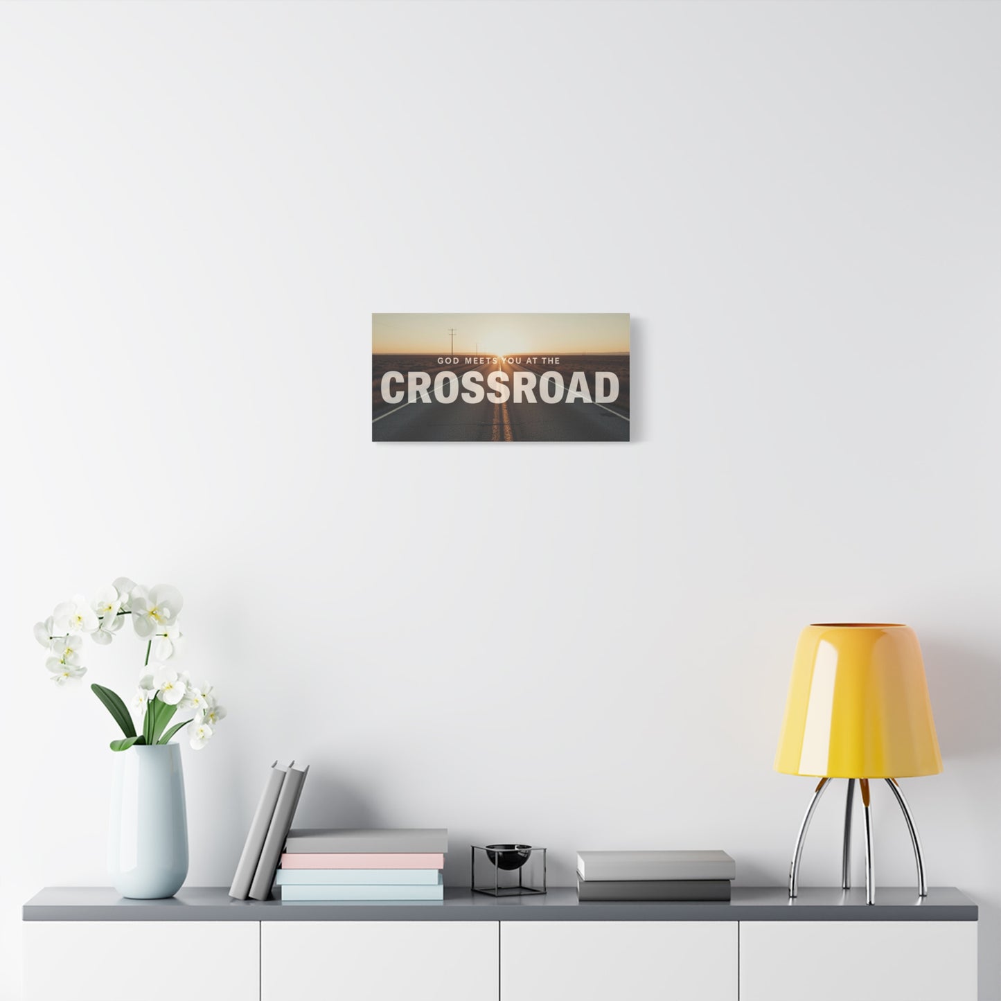 Crossroad Inspirational Canvas Print — “God Meets You at the Crossroad” Sunset Wall Art